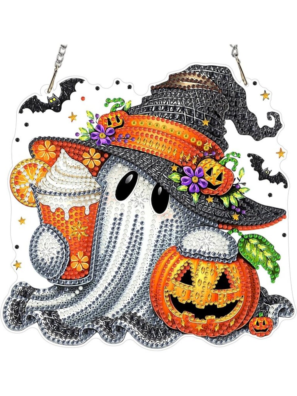 Halloween Hanging Diamond Art Ornaments with Chain Ghost Pumpkin Decor Gift